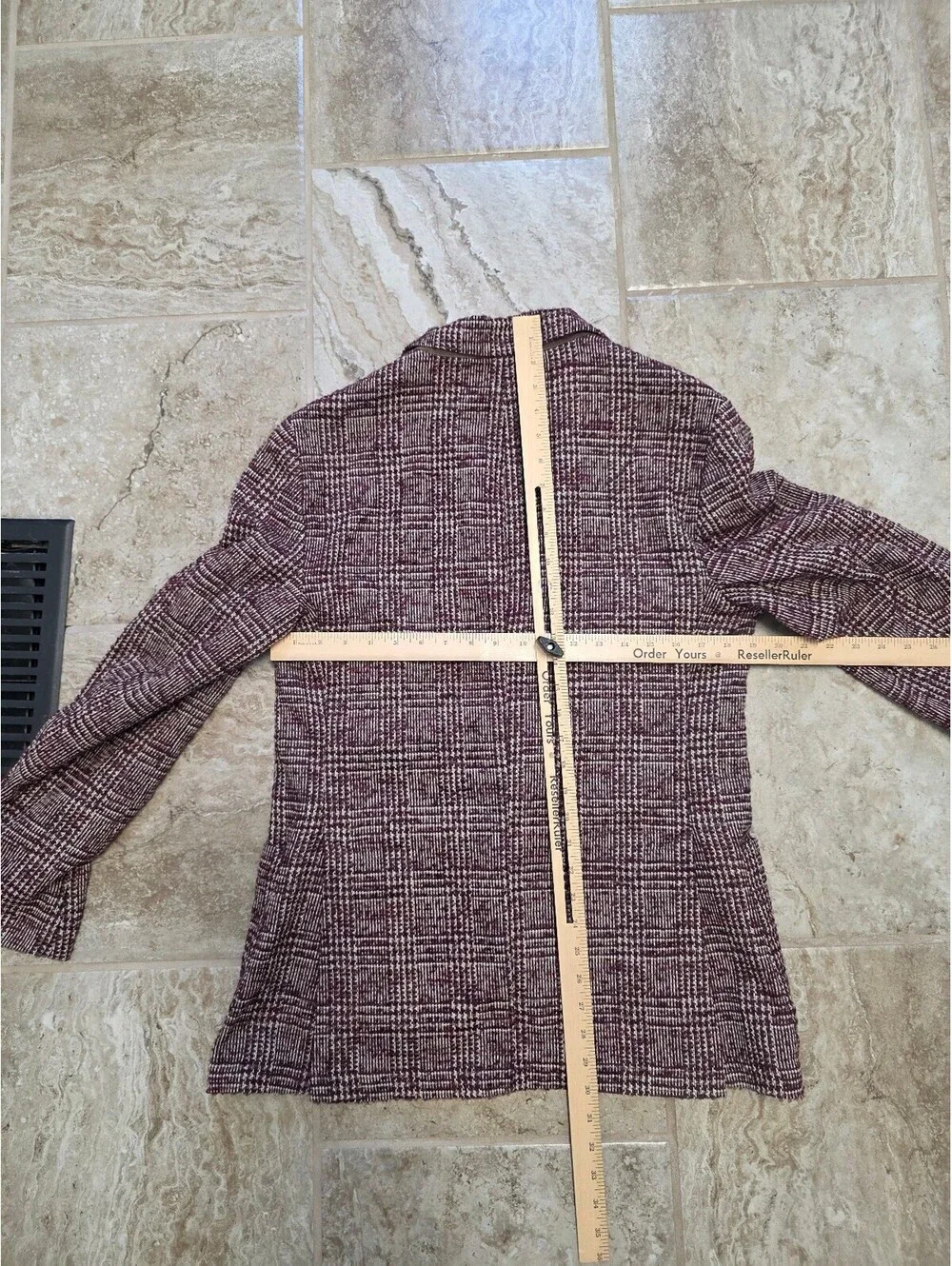 Eleventy Textured Plaid Blazer Prince of Wales Unlined size 50R Burgundy Maroon